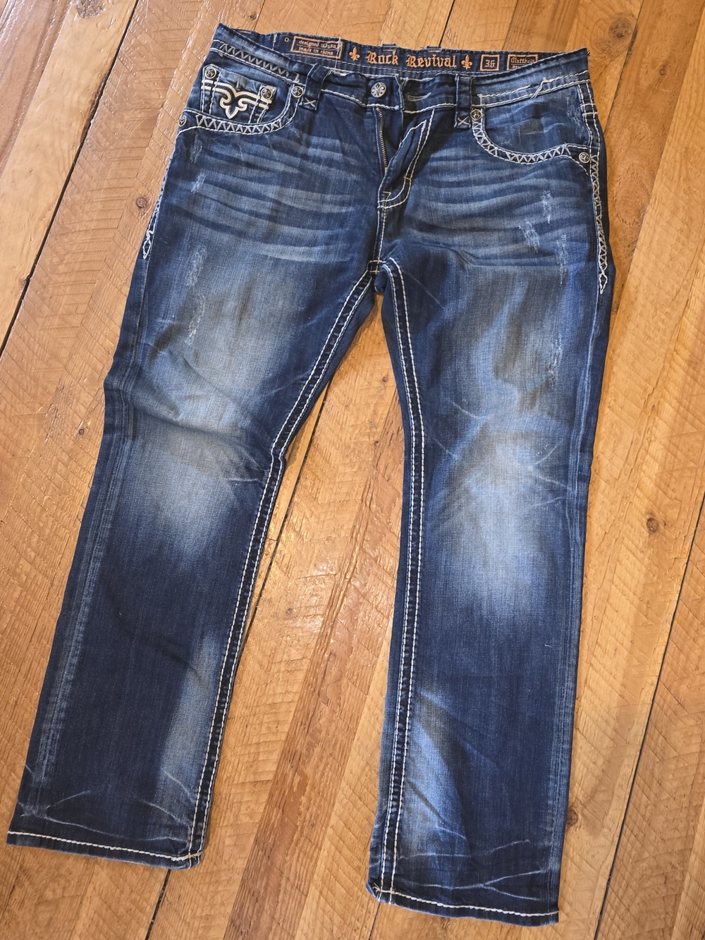 Rock Revival Men’s Dark Wash Straight Jeans - Blue